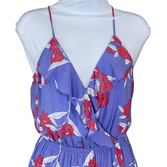 Express Floral Wrap Front Spaghetti Straps Purple Elastic Waist Mi Dress Sm - Picture 2 of 7